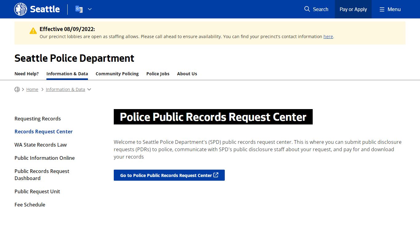 Police Public Records Request Center - Police | seattle.gov