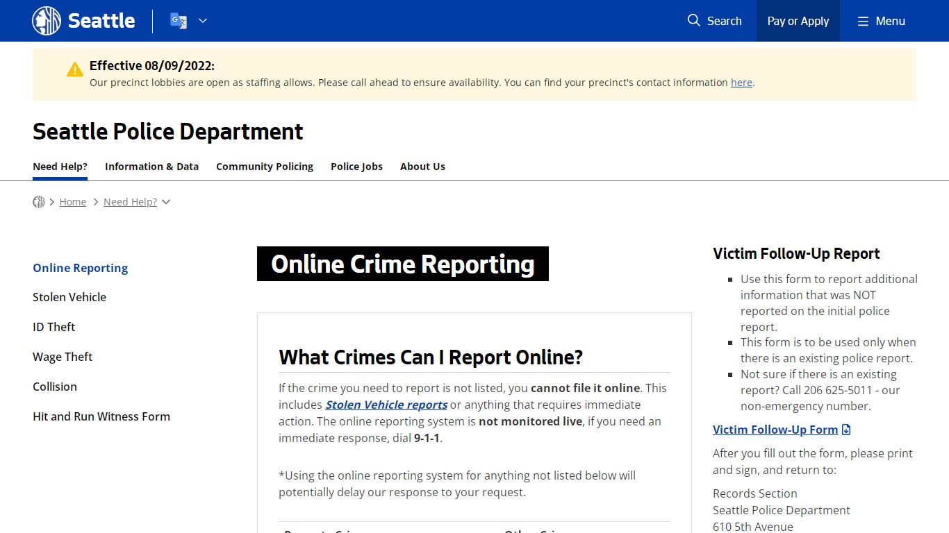 Online Crime Reporting - Police | seattle.gov